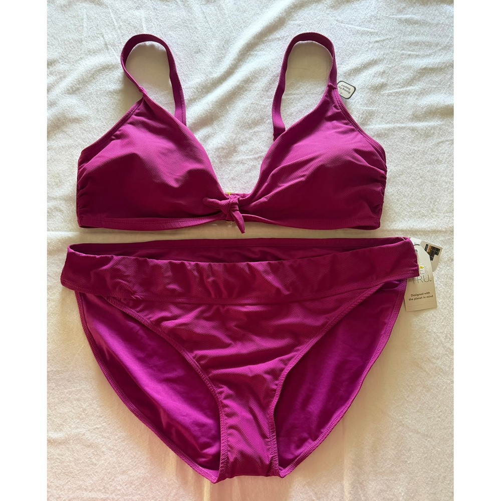 Time and Tru Womens Bikini Set 2X 20W-22W Passionate Plum Textured 2 Piece Swim